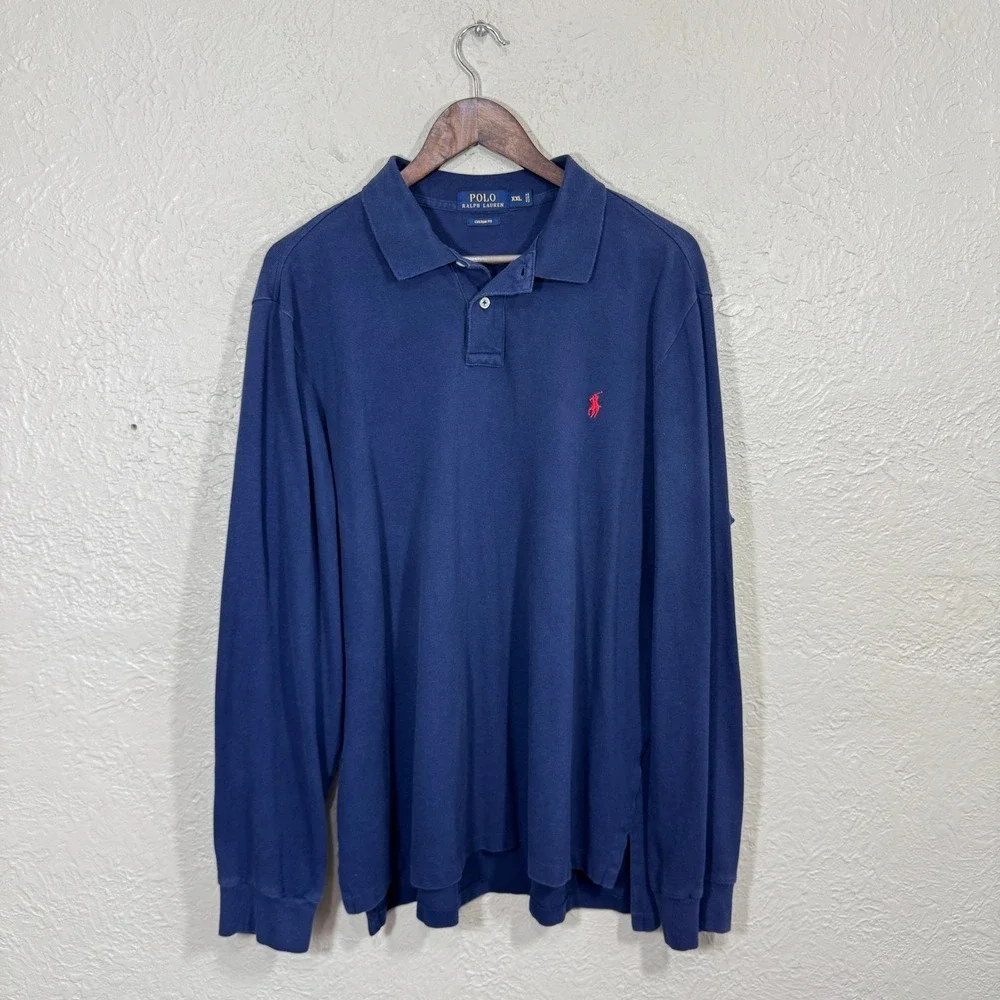 Polo Ralph Lauren Long Sleeve Polo Top XXL Navy Custom Fit Preppy 100% Cotton